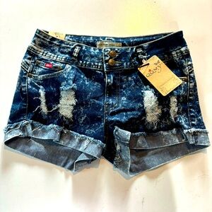NWT Y2K Womens Low Rise Mini Shorts 12 Distressed Blue Denim Short Jean New